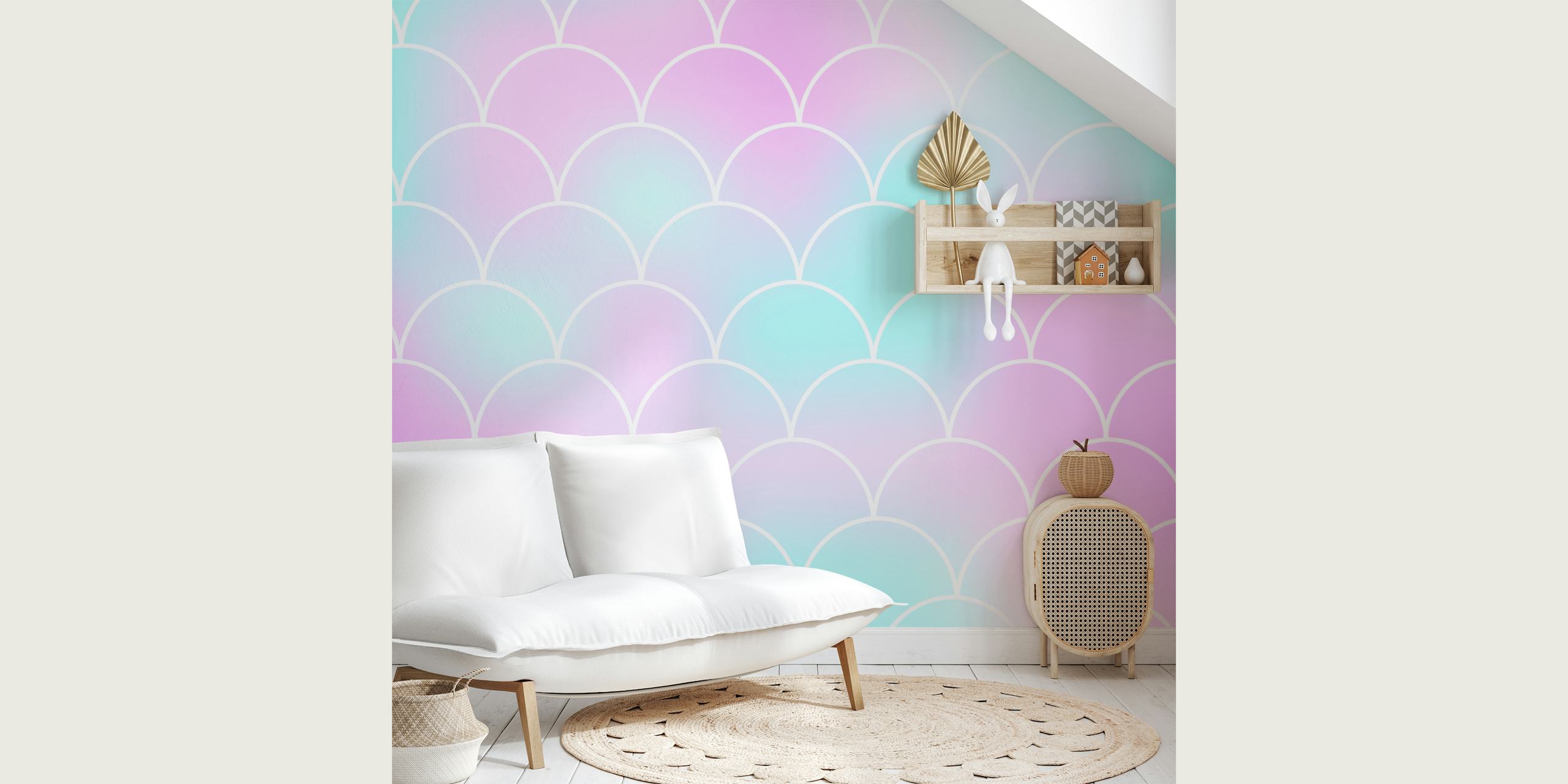 Large mermaid scales wallpaper in a room