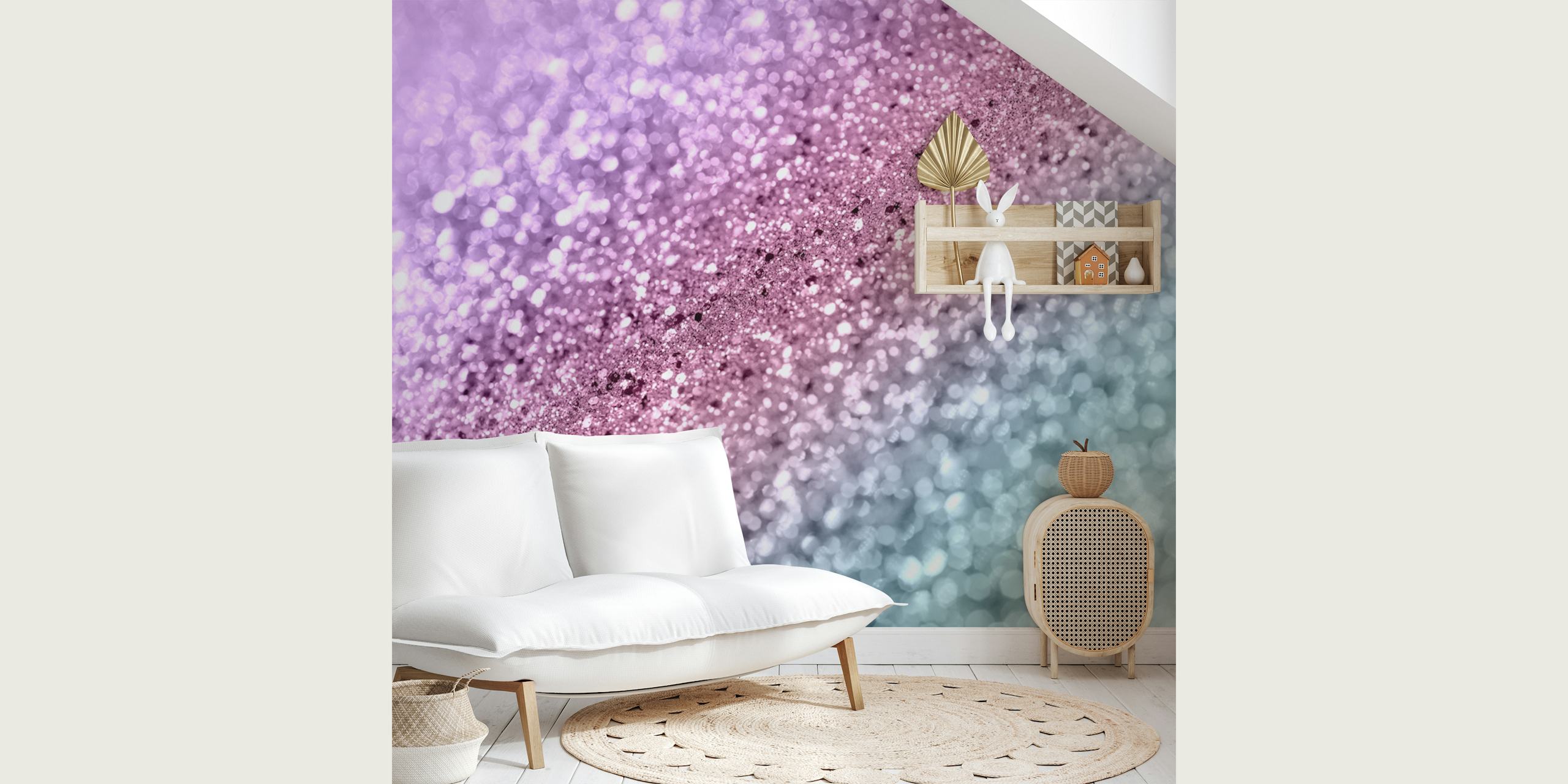 Papeles pintados Unicorn Bokeh Glitter en una habitación