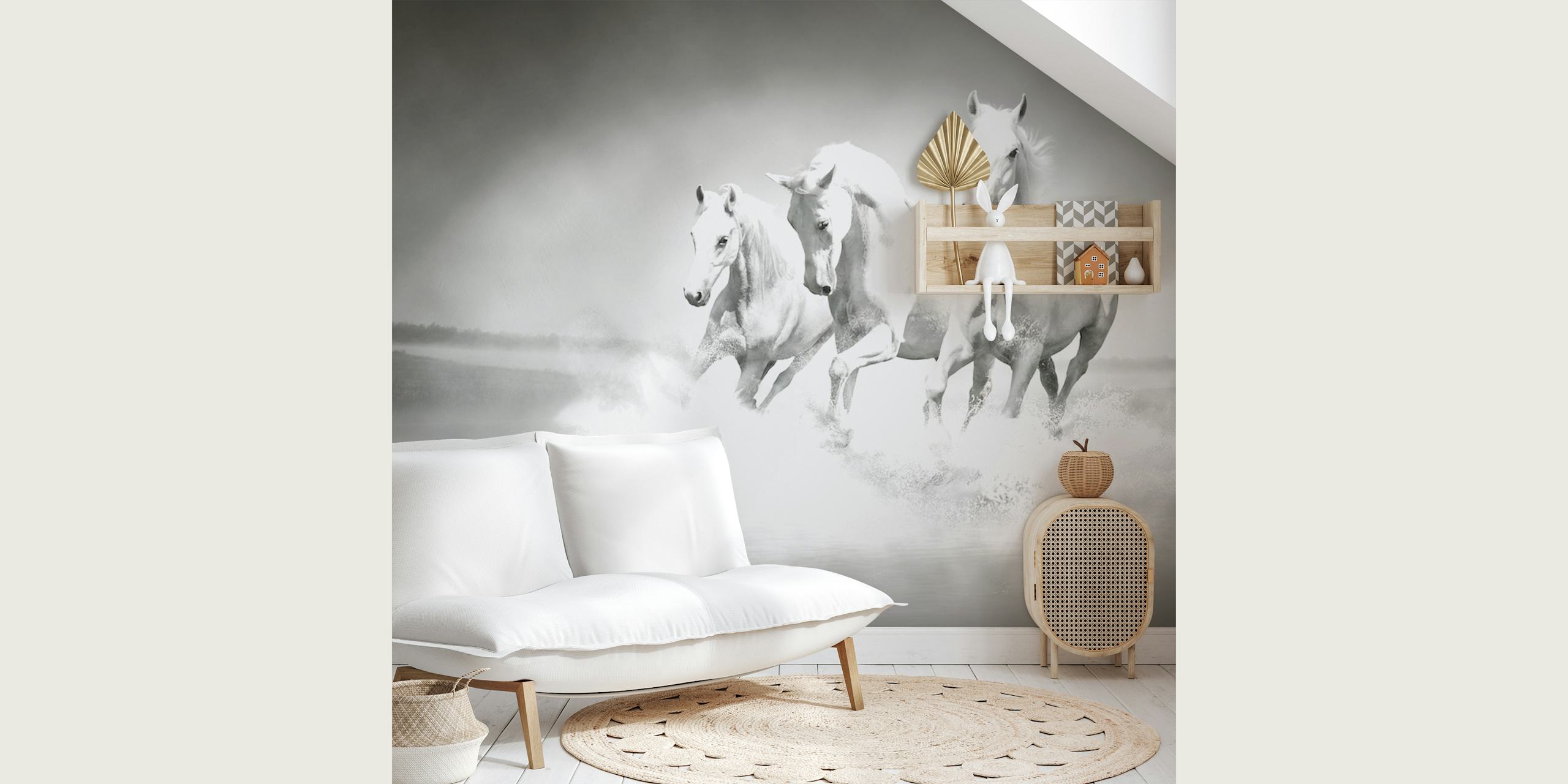Veggmural av White horses running