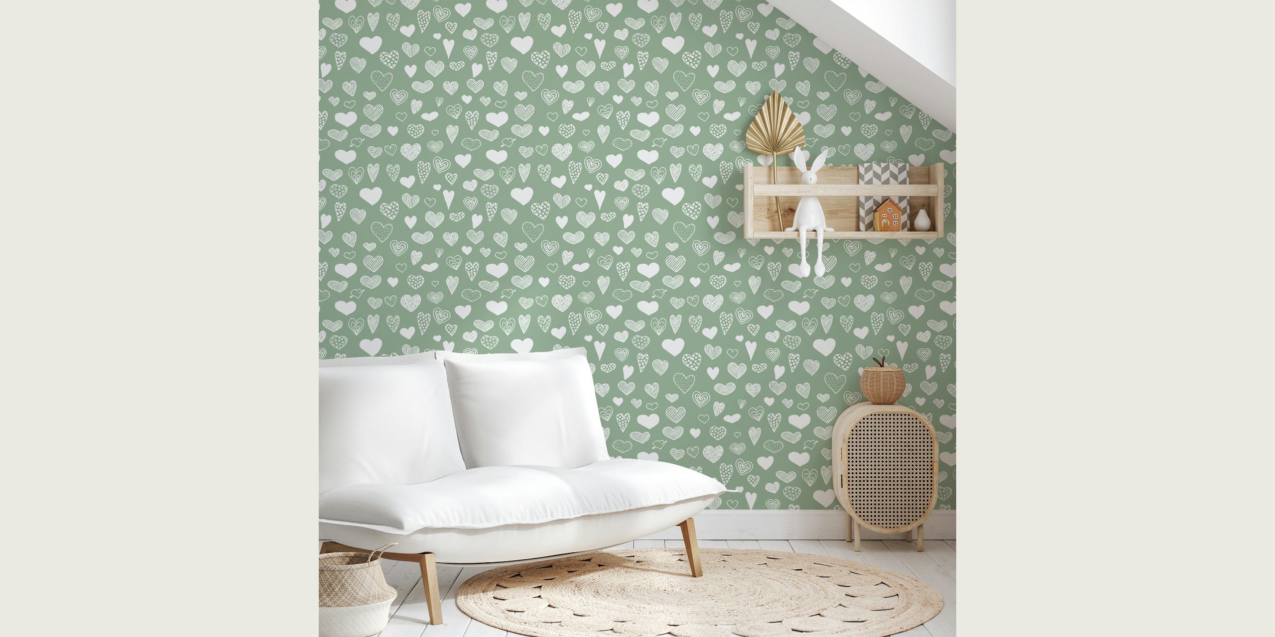 Heart Doodles in Sage Green tapetdesign