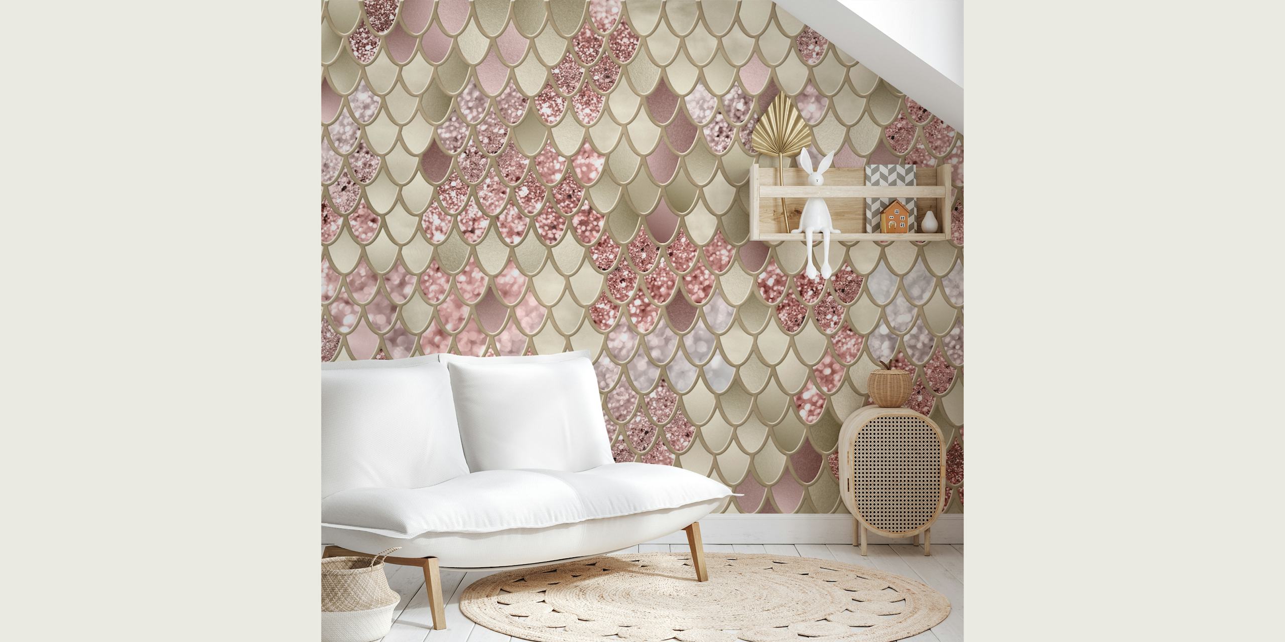 Gold Rose Gold ljuskice sirene tapeta u sobi