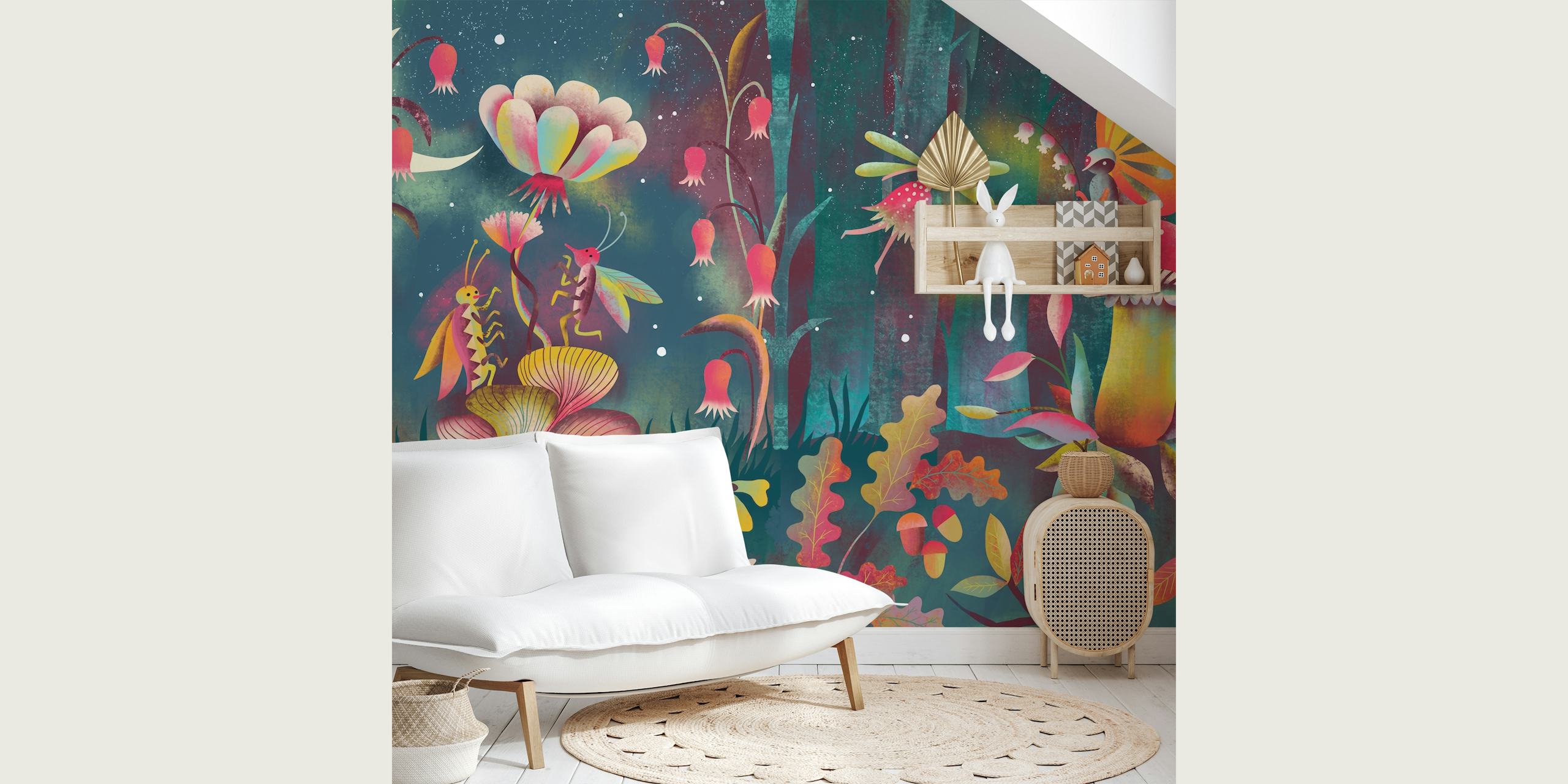 Little magical midnight forest wallpaper in a room