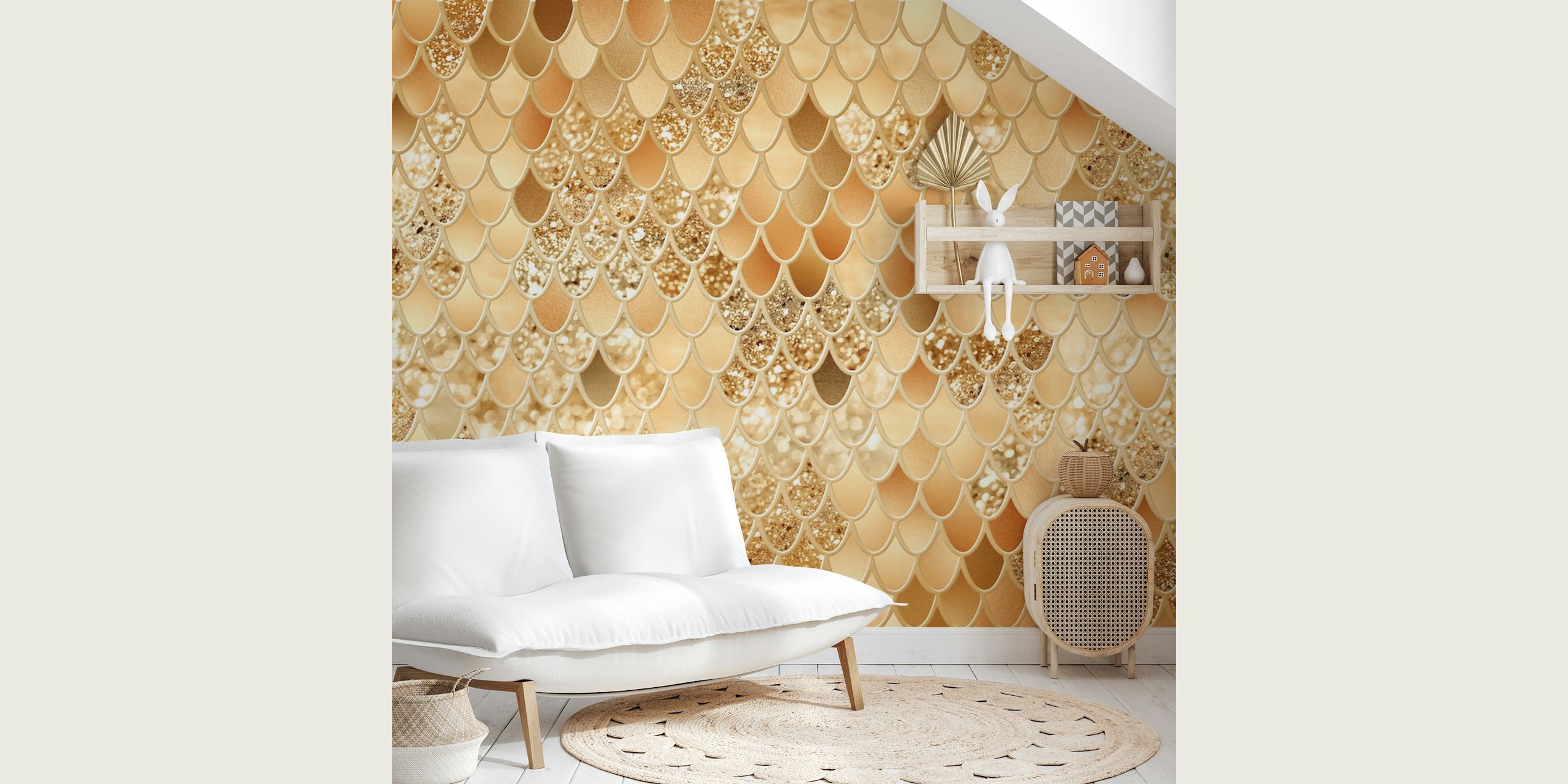 Elegant orange mermaid scale pattern for wall mural