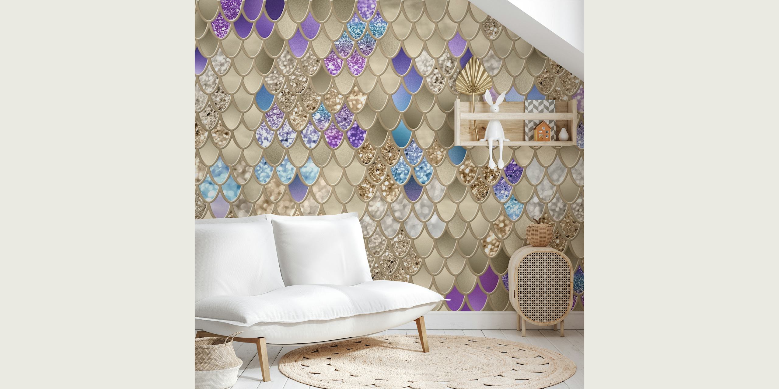 Gold Violet Blue Meerjungfrau Schuppen in einem Raum