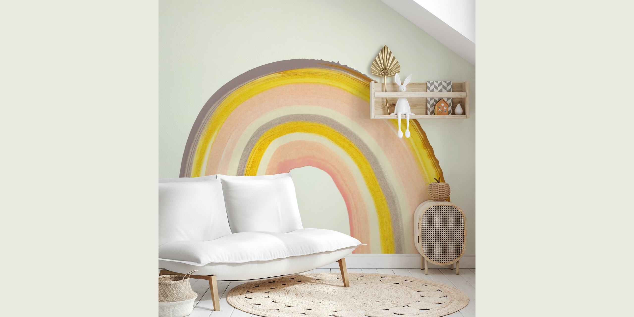 Abstract acrylic rainbow wall mural with warm and inviting hues