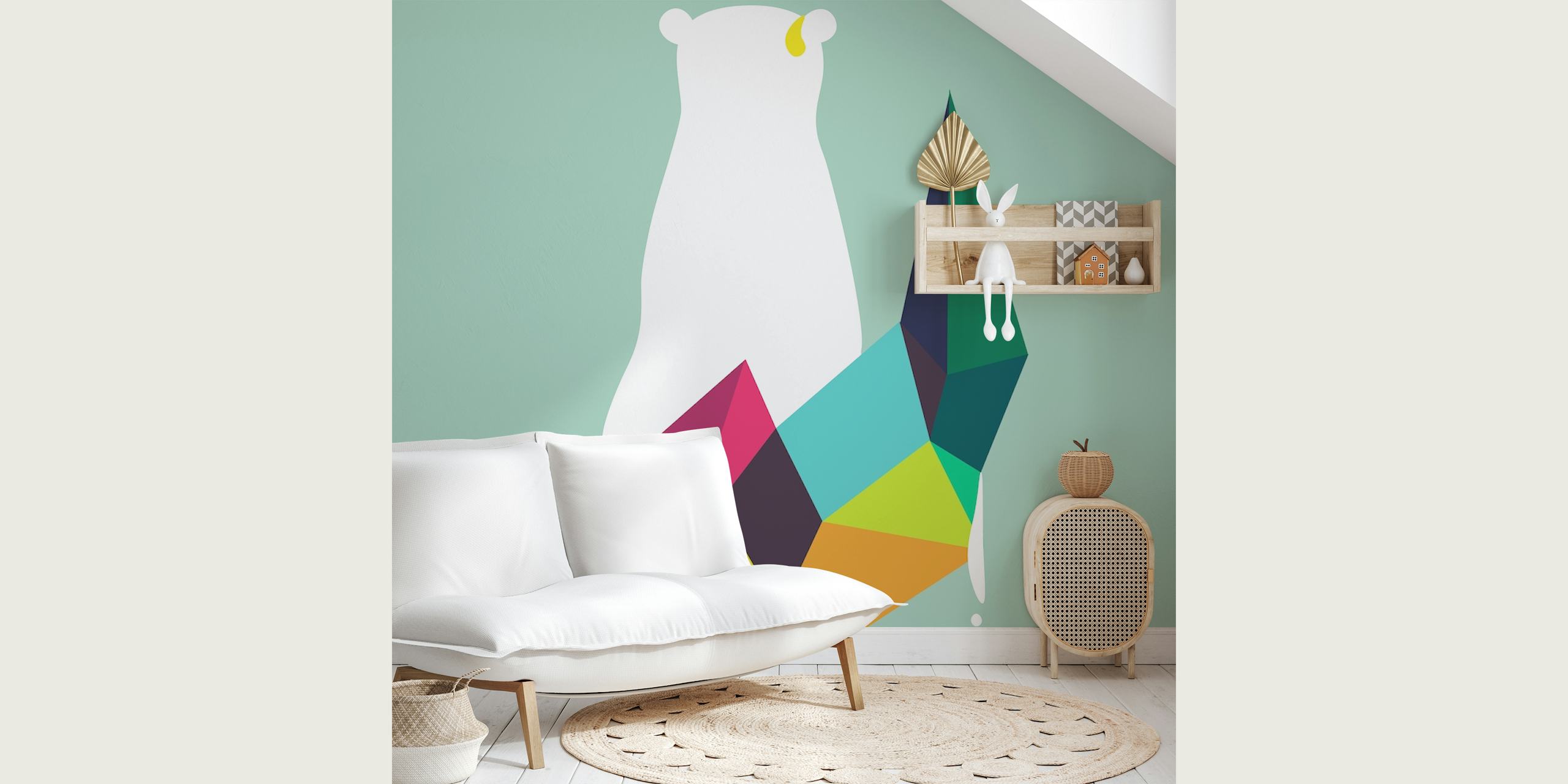 Fotomural vinílico geométrico abstrato de urso polar em cores vibrantes olhando para longe