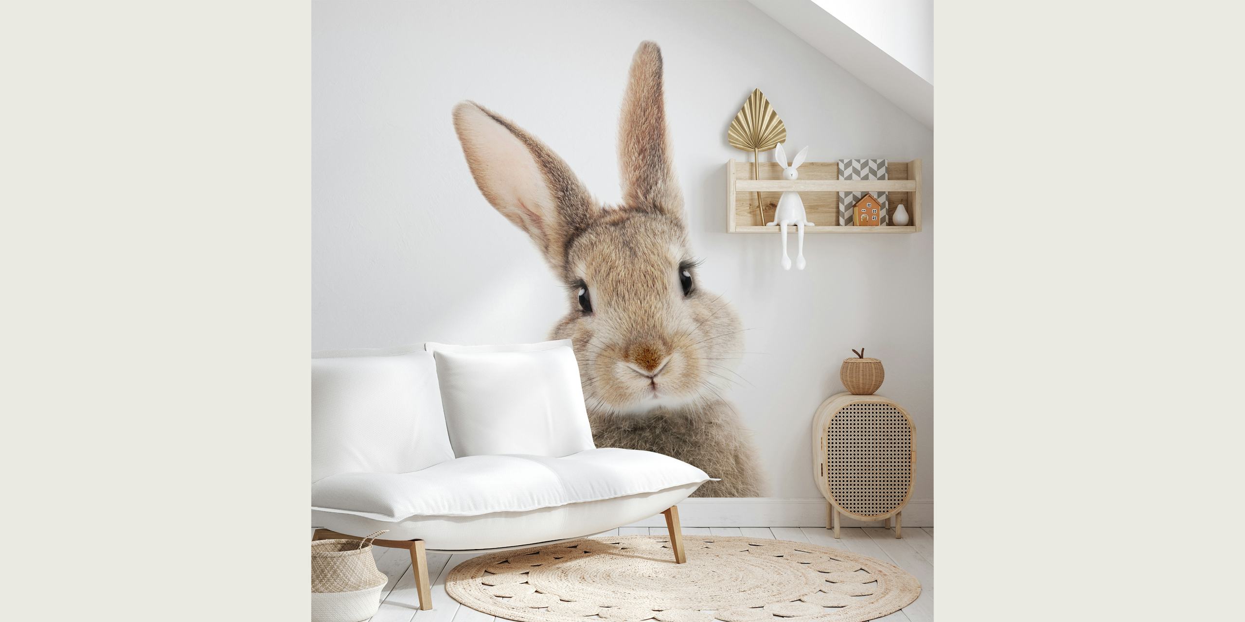 Adorable peekaboo bunny wall mural for playful interior decor