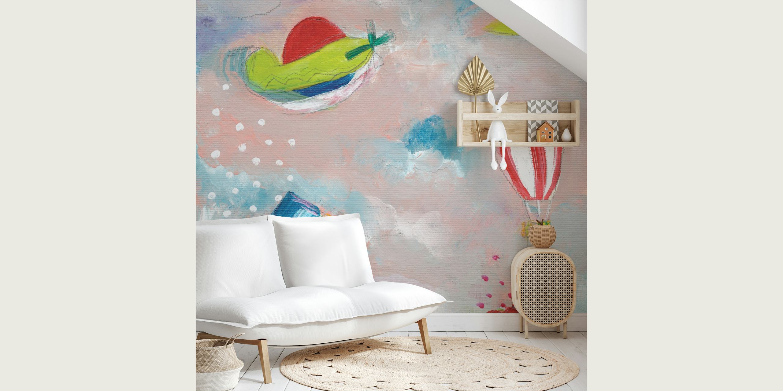 Colorful hot air balloons and clouds design wallpaper