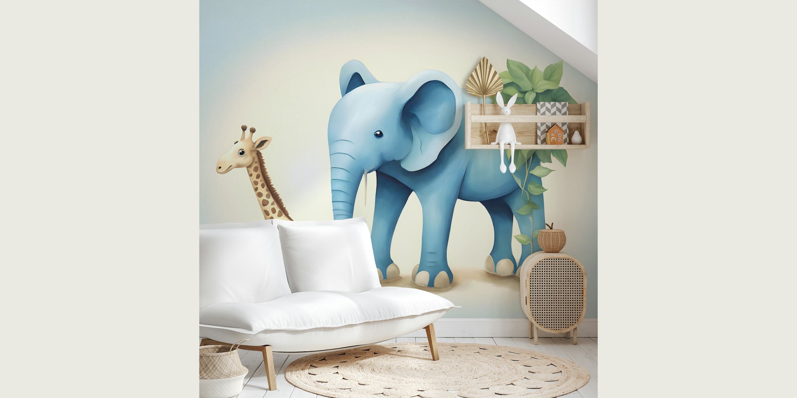Pozadina Giraffe and Elephant Duo u sobi