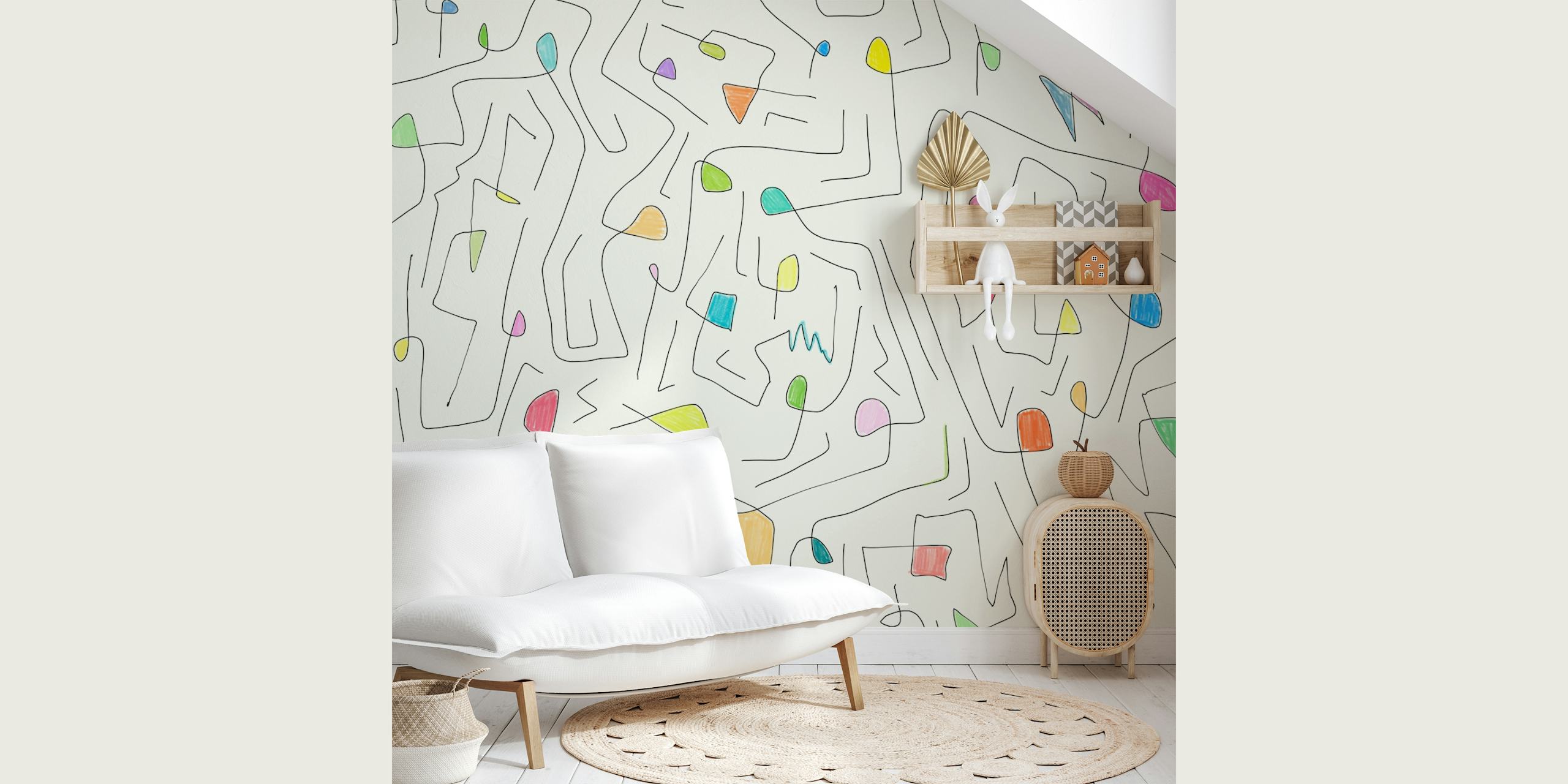 Colorful abstract shapes on light background wallpaper