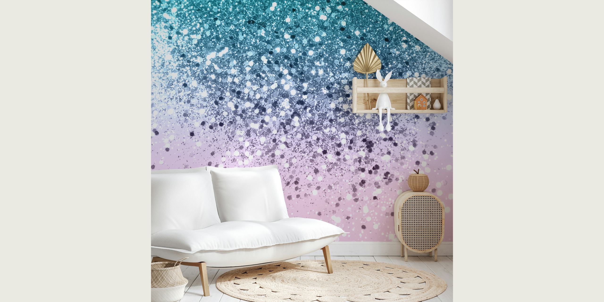 Glittering unicorn-themed wallpaper with turquoise and pink gradient