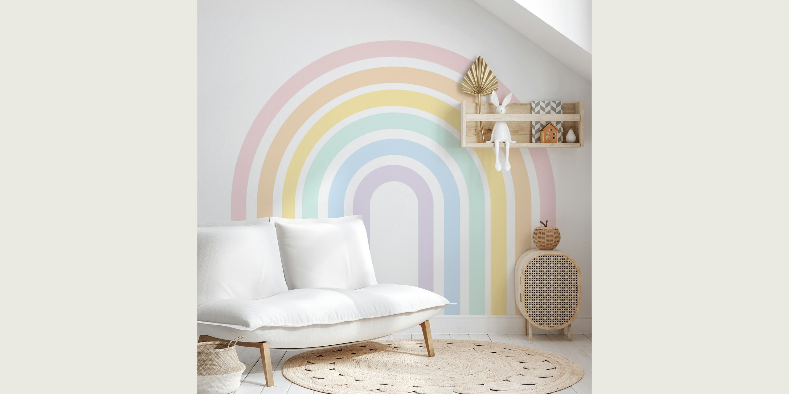 Snění Soft Pastel Rainbow Mural v stylovém pokoji
