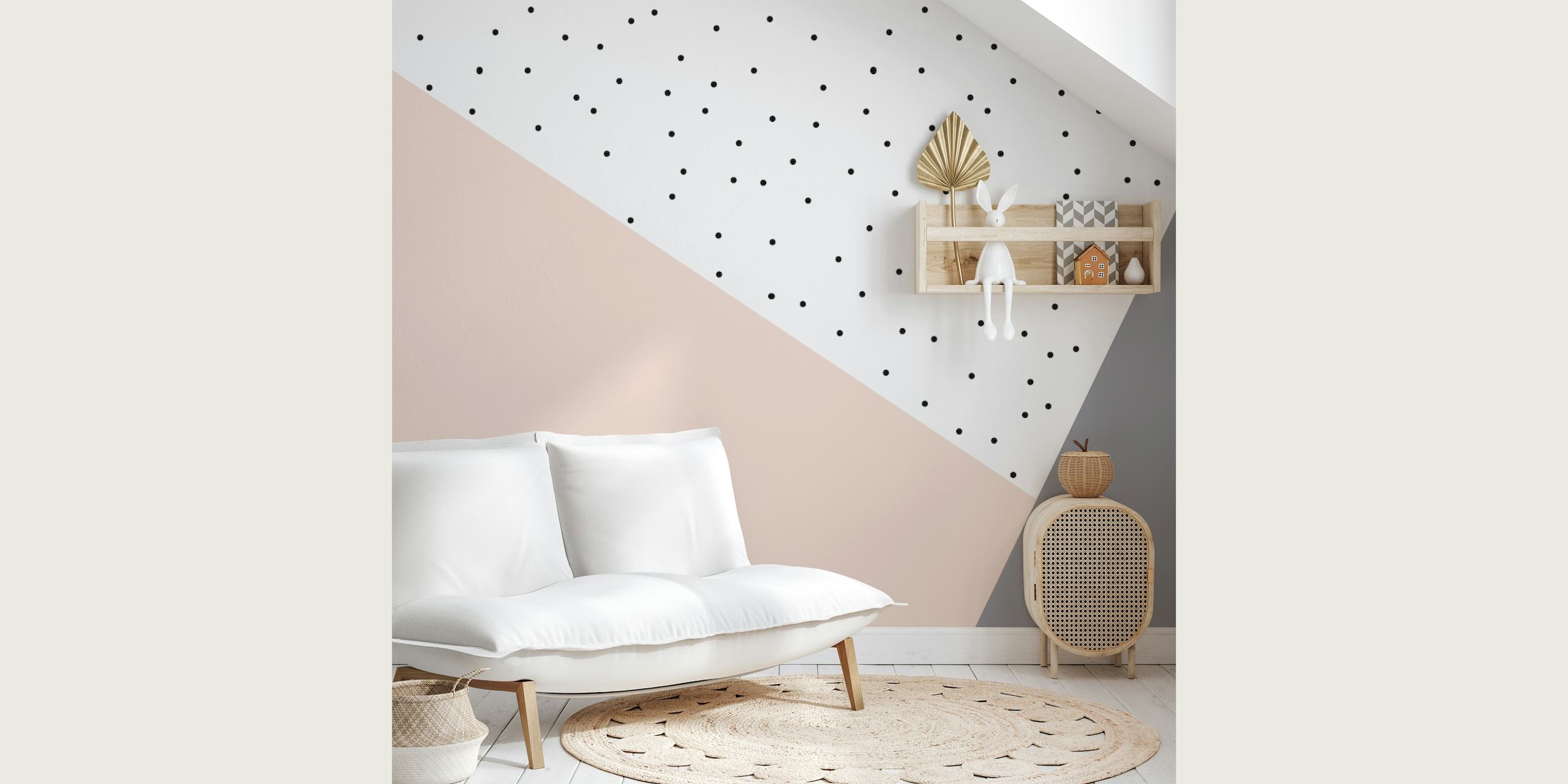 Geometrisches Wandbild in Rosa und Grau mit Tupfen