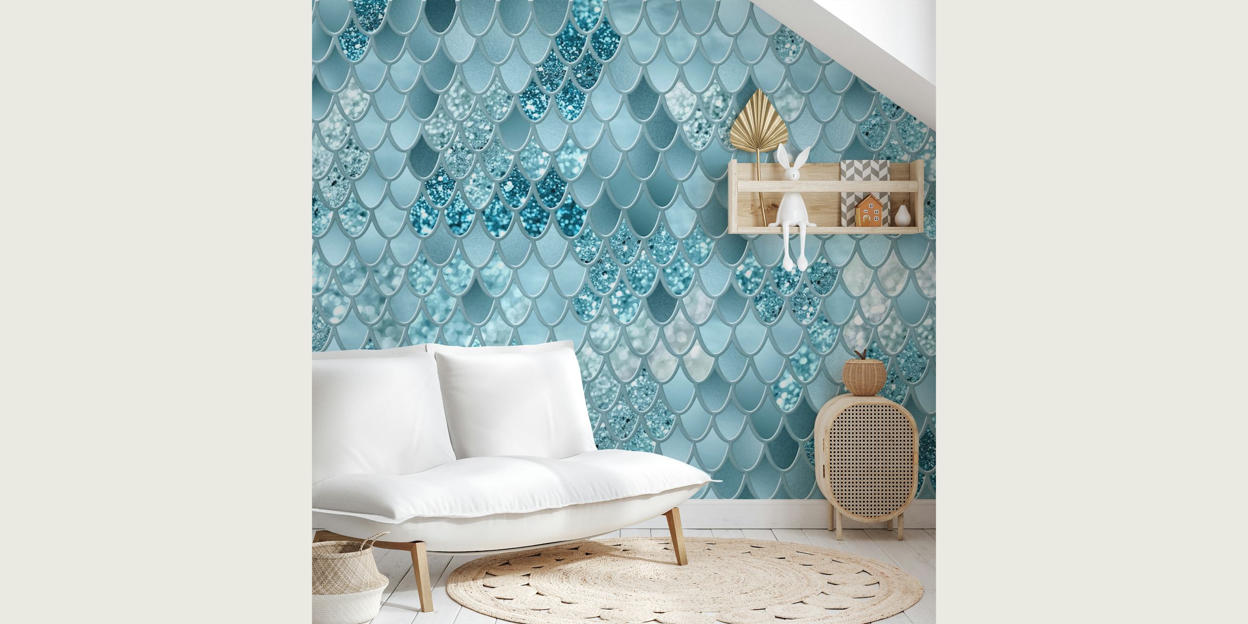Glam mermaid scales design in blue and silver colors wallpaper