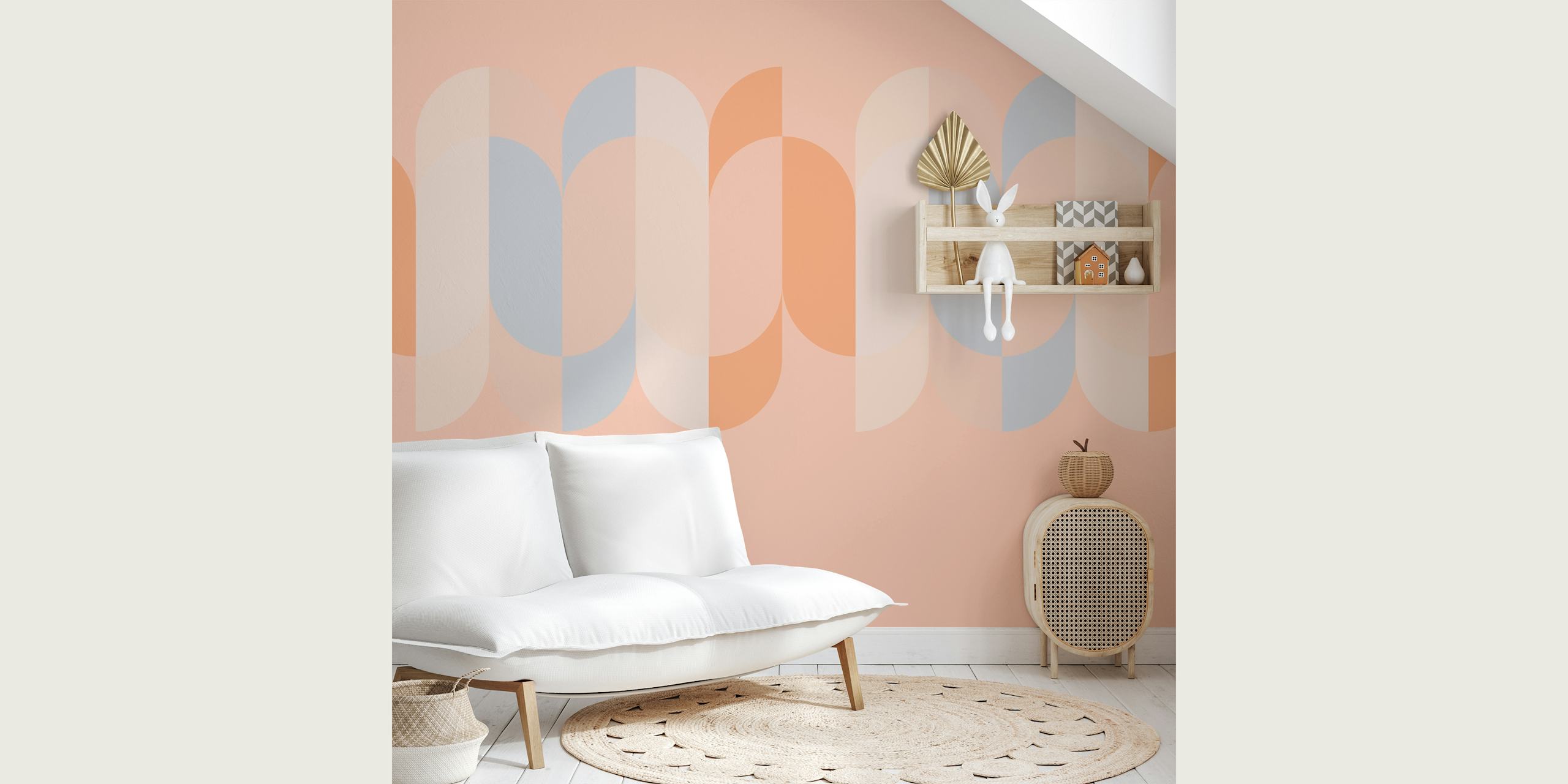 Mid-century rainbow border wallpaper in a room