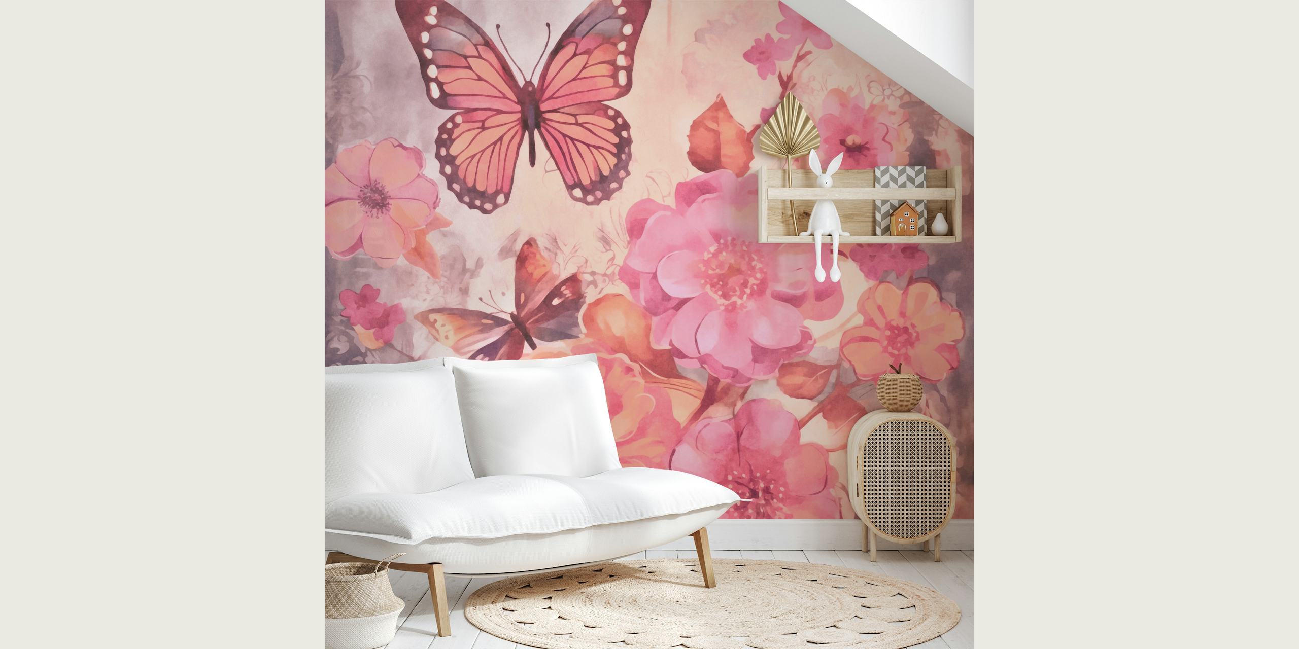 Pastel Pink Butterfly Garden tapet i et rom