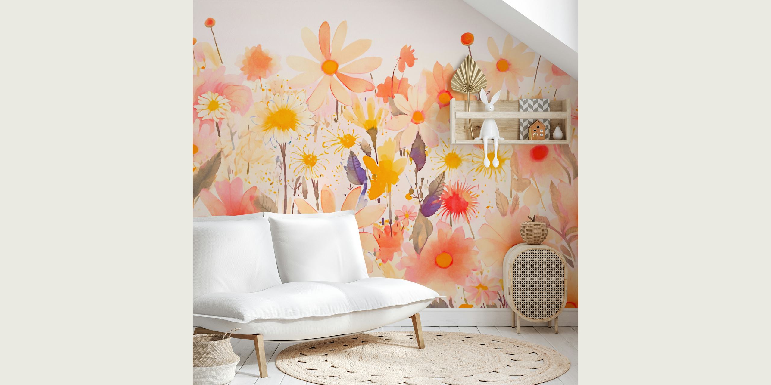 Pink and yellow floral design with a delicate watercolor effect wallpaper