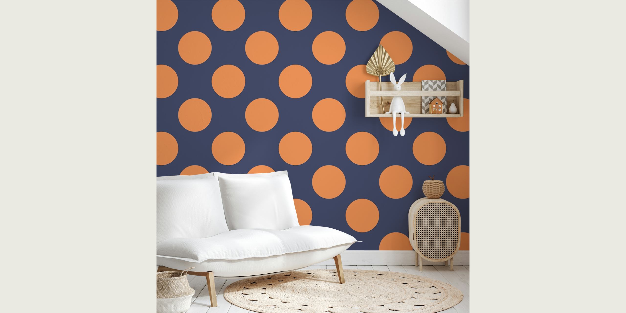 Orange polka dots on navy background wallpaper