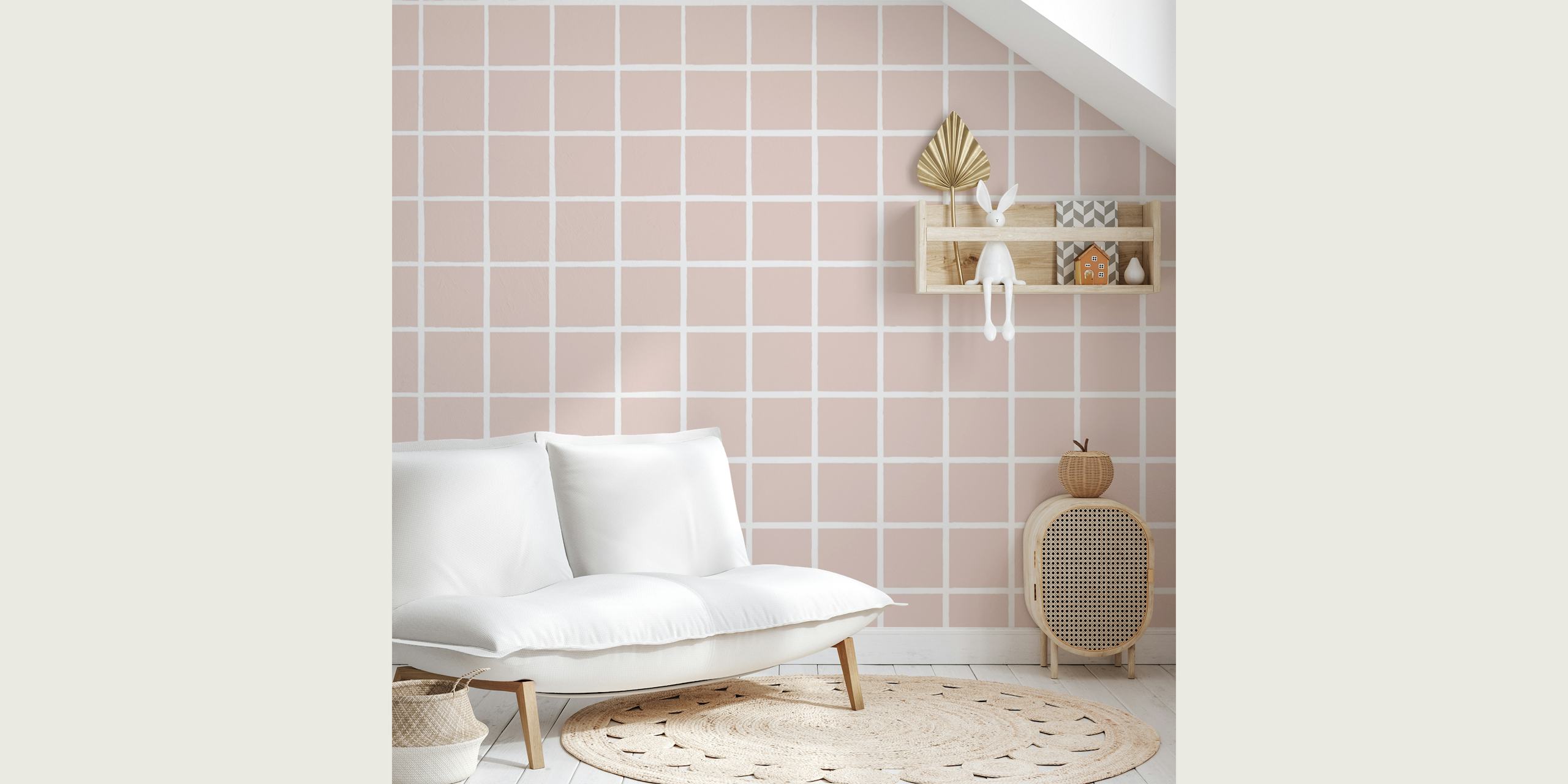 Blush Pink Grid tapet vist i et rum