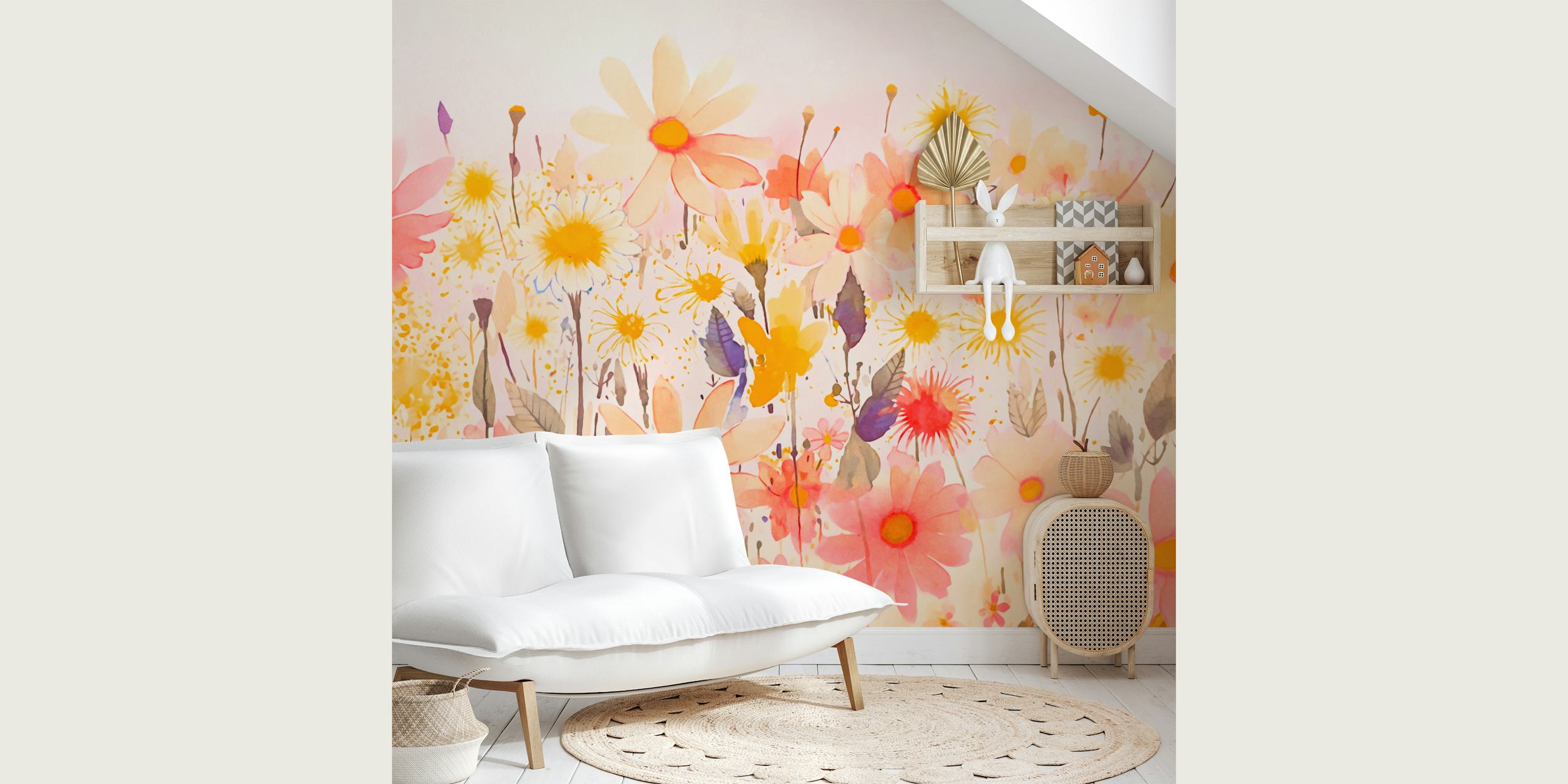 Whimsical wildflowers wallpaper in a room
