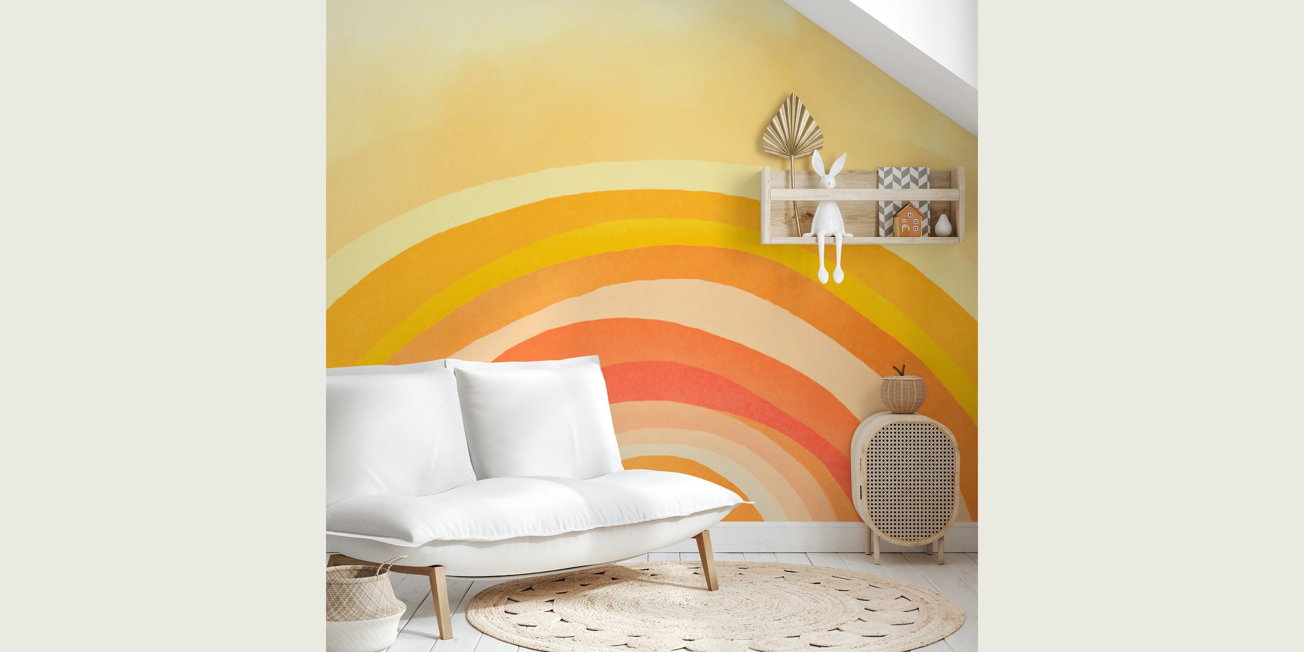 Papel de parede Whimsy Boho Rainbow Ombre em um quarto