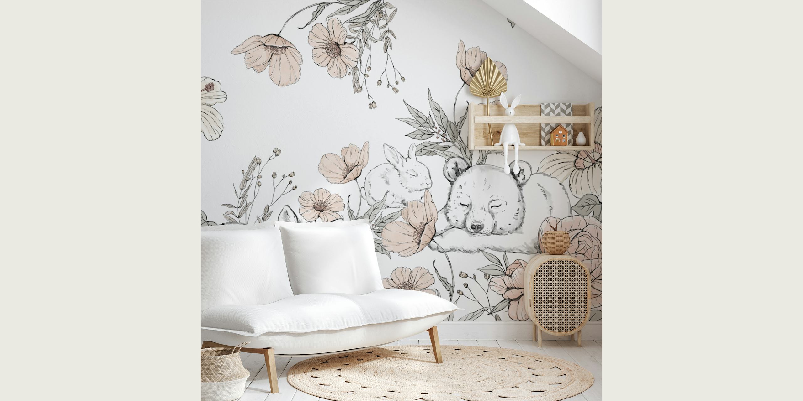 Sleeping Woodland animales diseño de papel tapiz