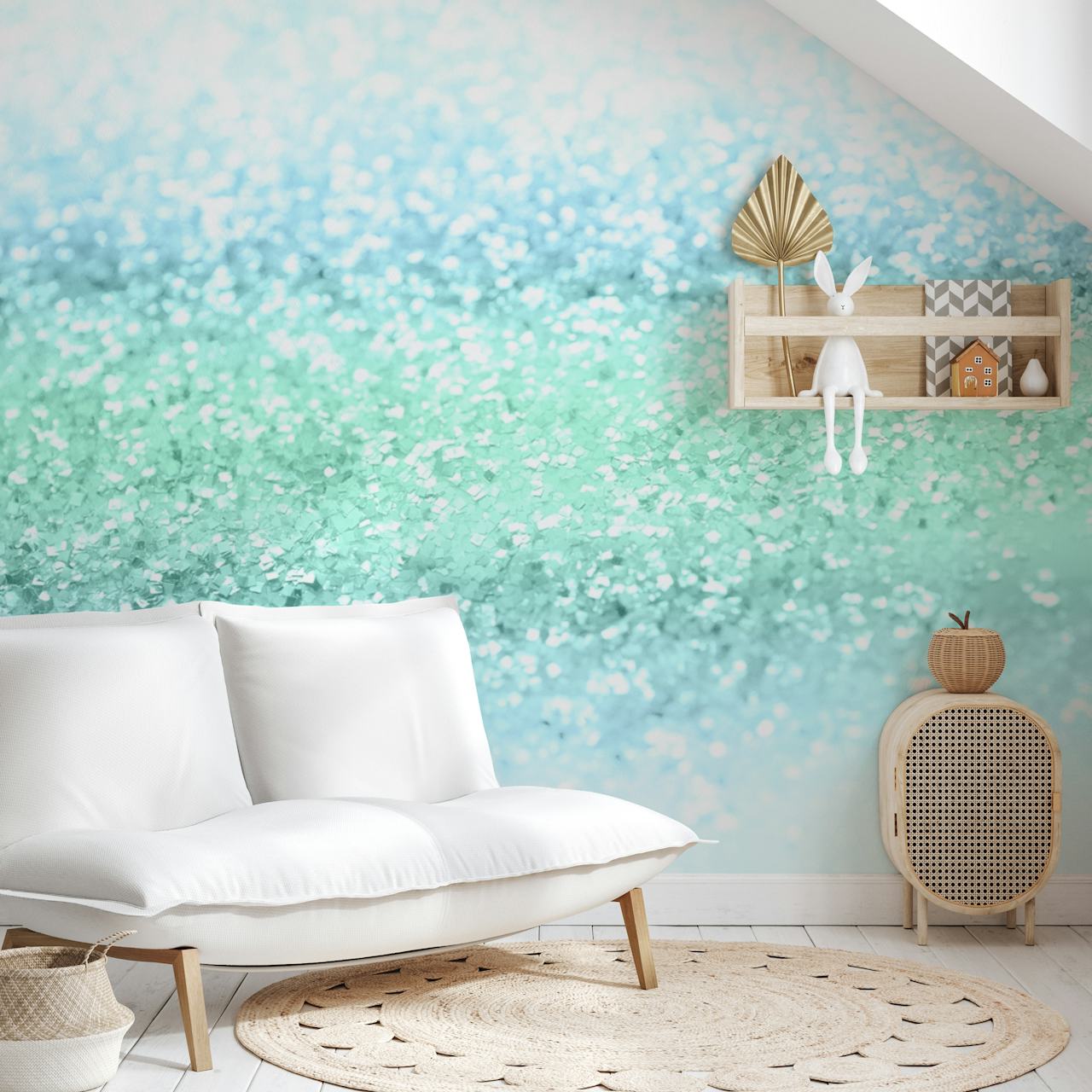 tapeta Aqua Seafoam Ocean Glitter u sobi