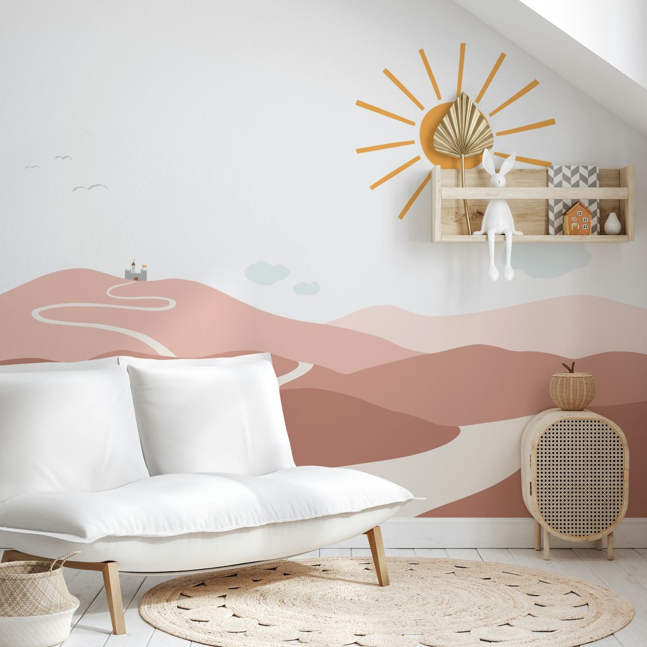 Whimsical castle path wallpaper