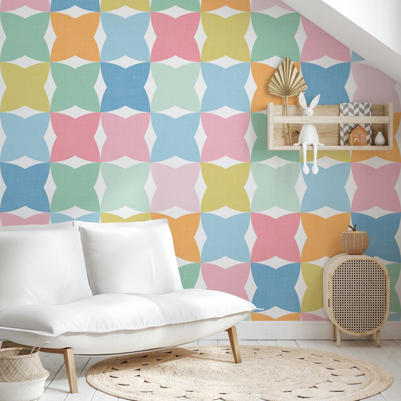 Geometric Pastel Shapes WM w pokoju