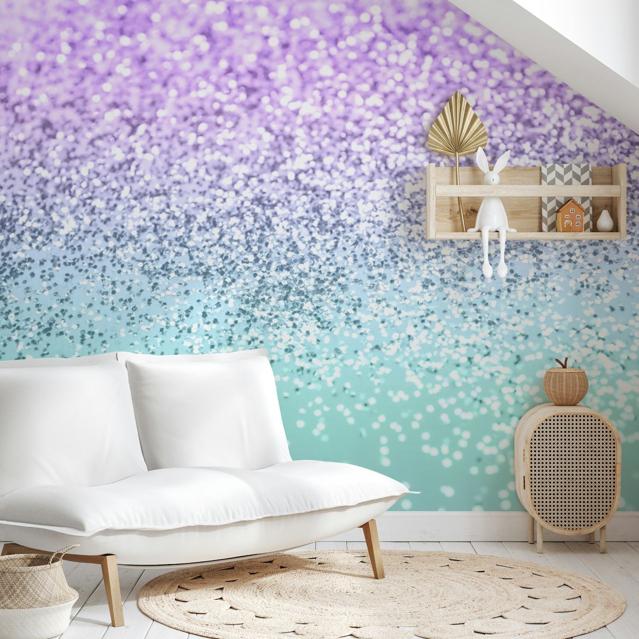 Purple and aqua glitter gradient wallpaper
