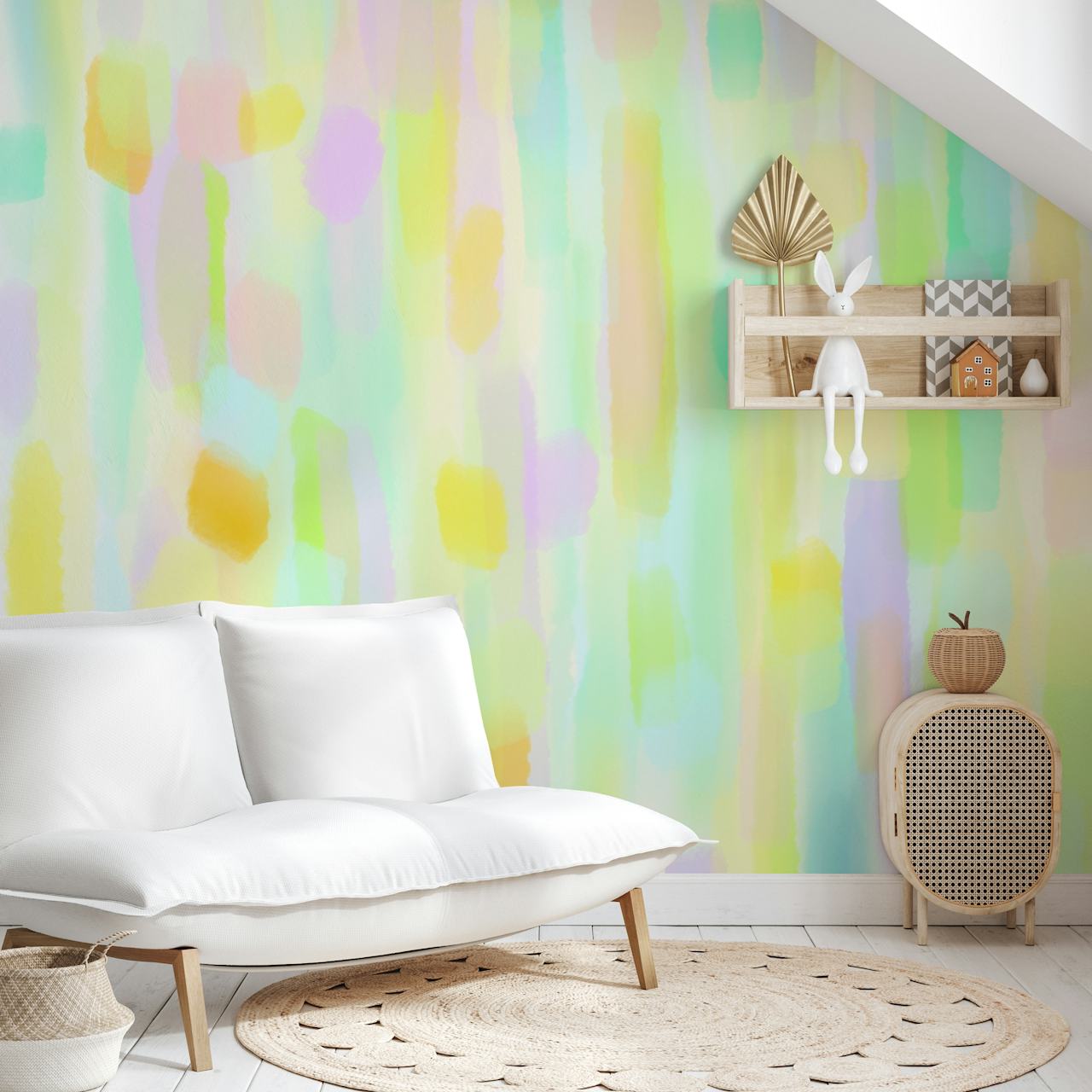 Pastel brush stroke wallpaper with colorful vertical stripes