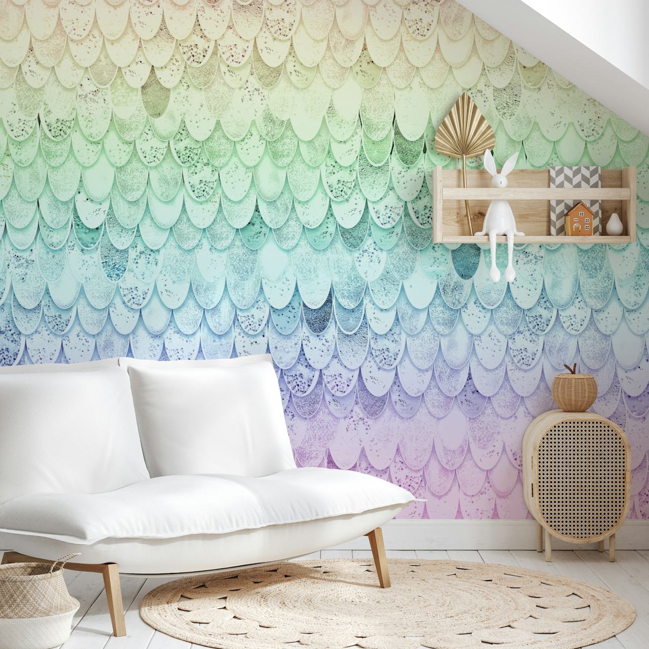 Mermaid scales wallpaper in a pastel design