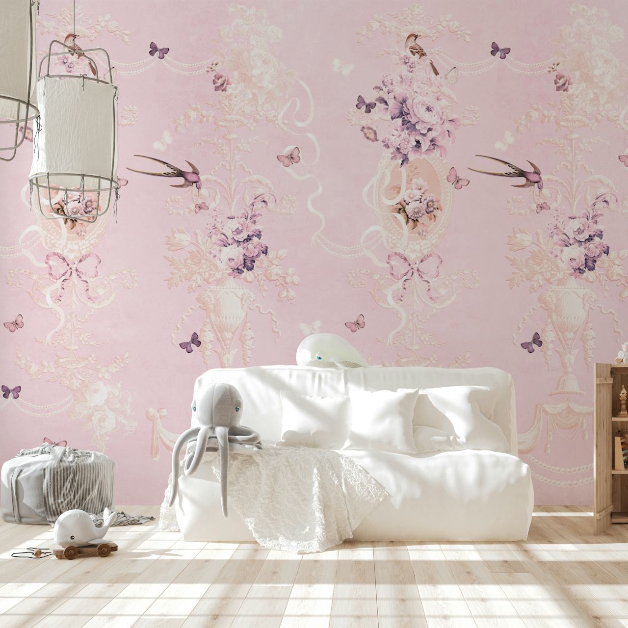 Bloemenbehang in een pastelkamer