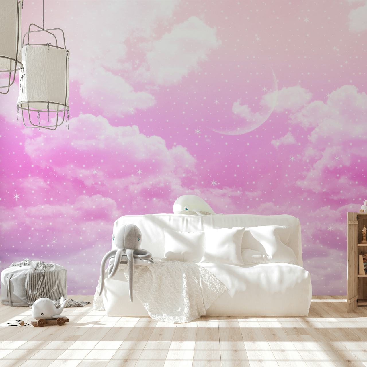 Carta da parati Dreamy Clouds in una stanza moderna