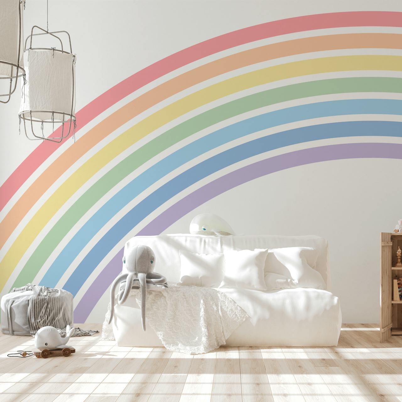 Pastel rainbow wall mural with soft colors in arcs wallpaper