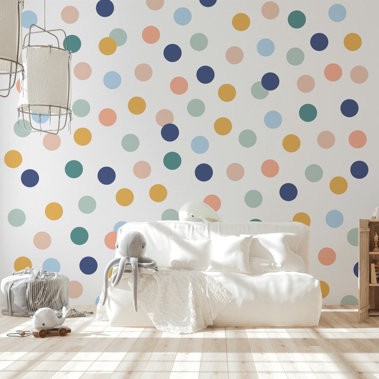 Colorful Polkadots behang in een kamer