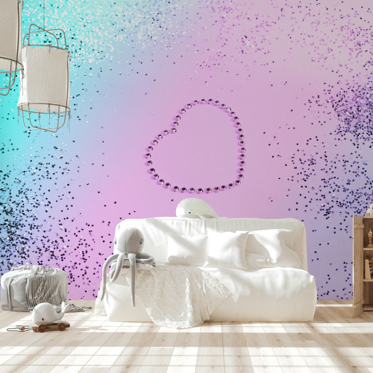 Papel Pintado Colorido Sparkling Unicorn Heart En Una Habitación