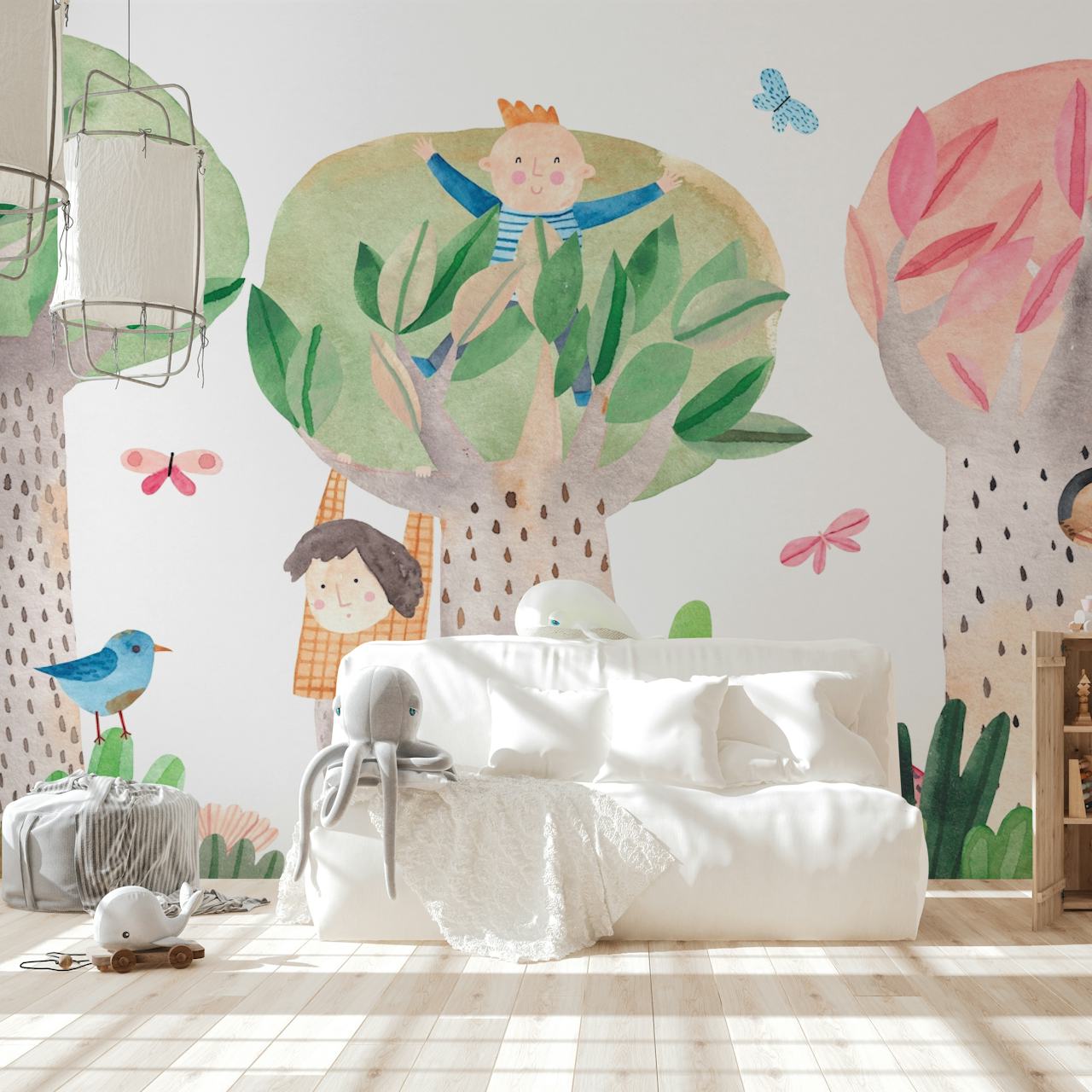 Kids playing in trees tapettimuotoilu