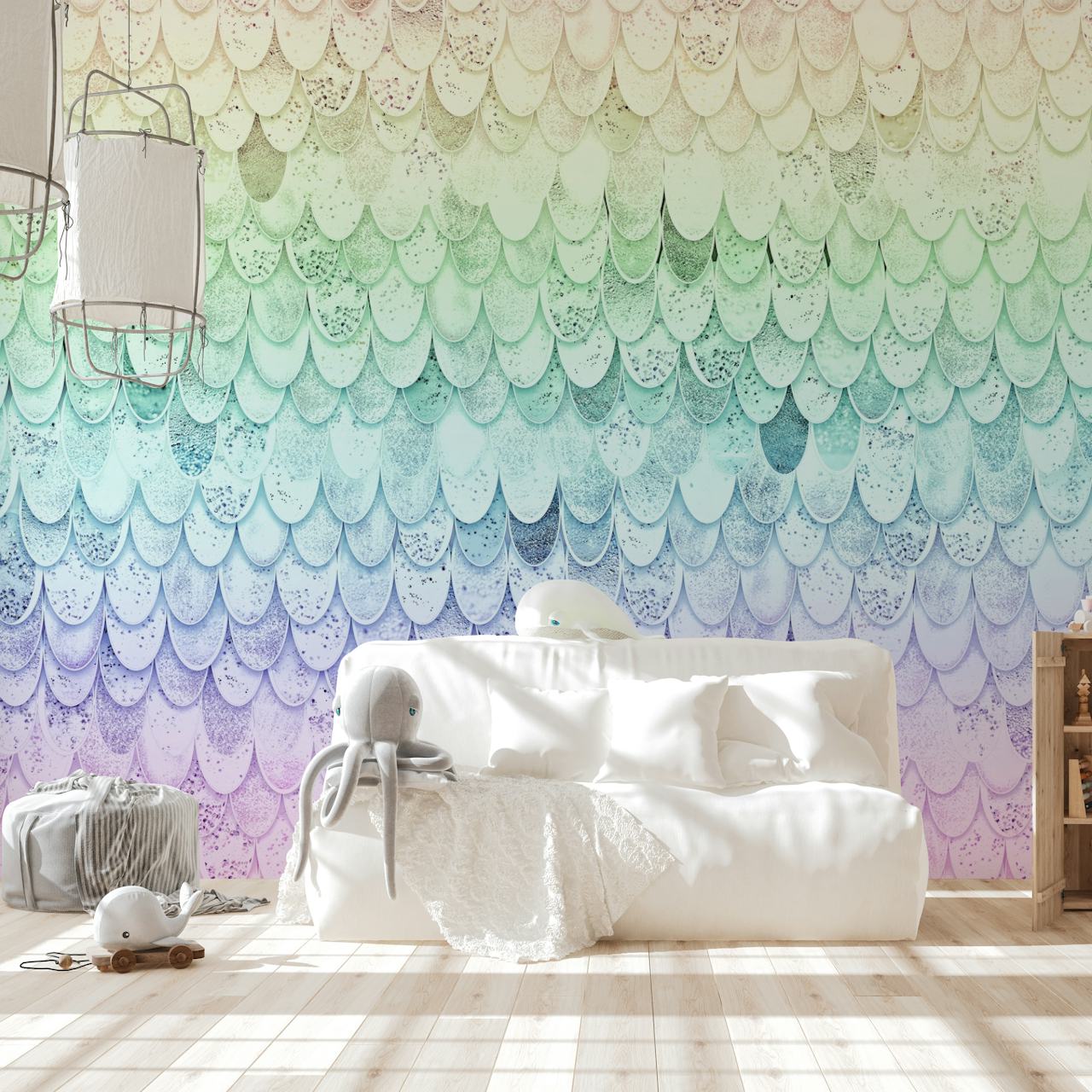 Mermaid scales wallpaper in a pastel design