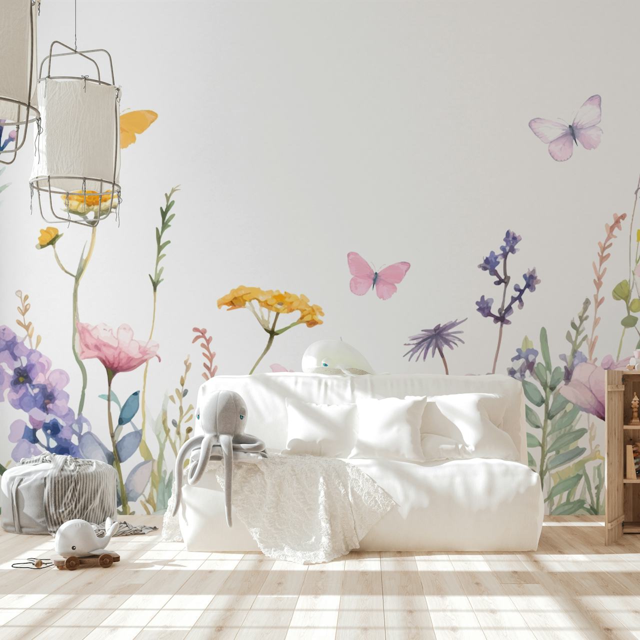 Dizajn pozadine Wildflower and Butterfly Watercolor