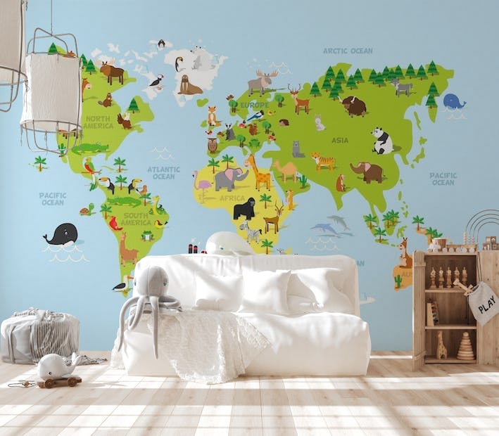 World map kids wallpaper - Happywall