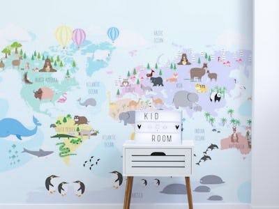Nursery World Map with Animals