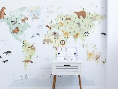 Colored World map with animals
