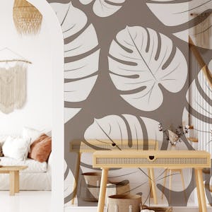 White Palm Leaves Taupe Ash