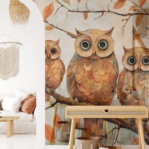 Whimsical Autumn Owls Cut Wildlife Illustration