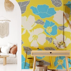 Floral Pattern modern style grey blue yellow