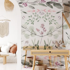 Eucalyptus Scene Olive and Pink Wall Mural