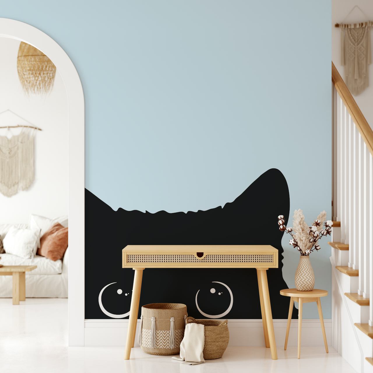 Black cat wallpaper design in a room