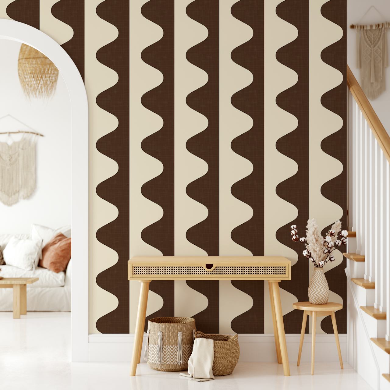 Creamy Chocolate Bar Wavy Decor WM em um quarto