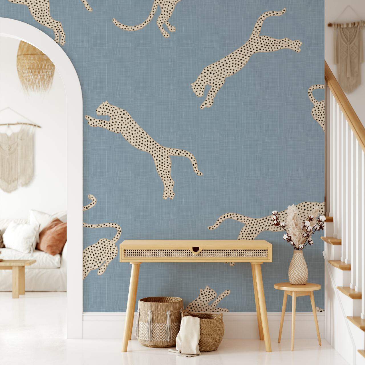 Exotic leopards wallpaper in a room